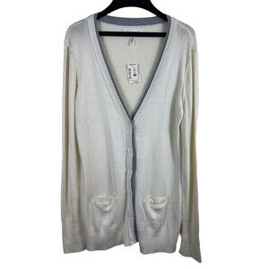 Aeropostale Ivory Grey Trim Button Up Tunic Long Cardigan XL NWT Academia